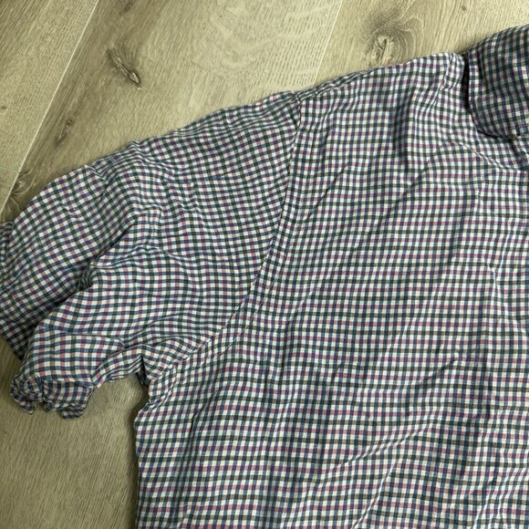 Peter Millar Mens Blue Pink Plaid Silk Linen Short Sleeve Button Up Shirt Sz L - Picture 6 of 10